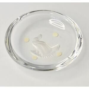 Val St. Lambert Crystal Cut & Etched BIRD Art Glass Ashtray Signed